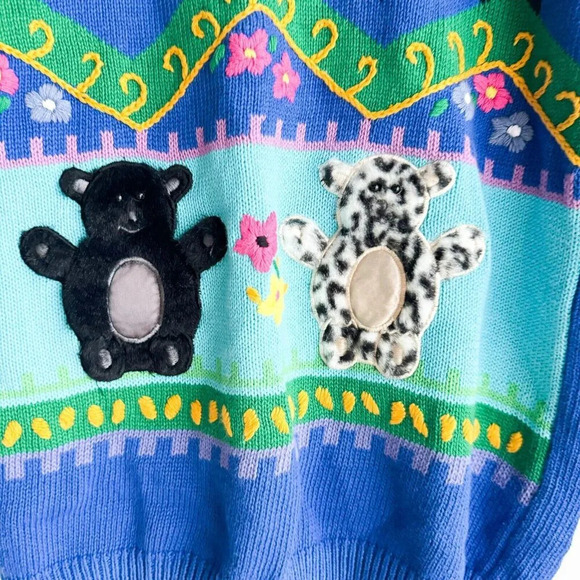 L L European Colourful Novelty Bear Print 3D Fun Unique Pullover L - Picture 2 of 8